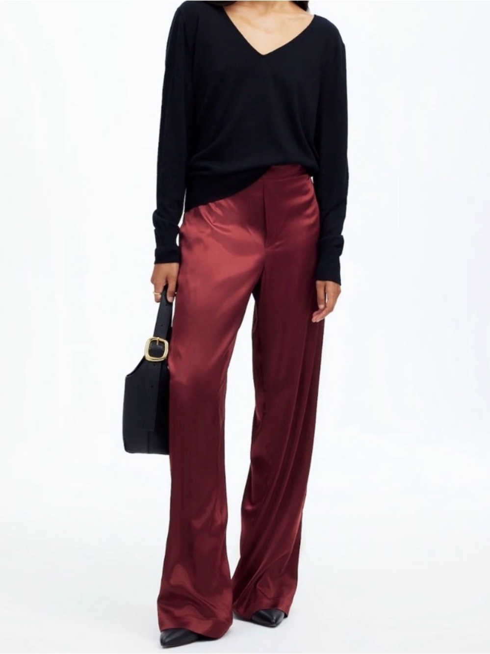Madewell Pull-on Wide-Leg Stretch Satin Pants in Cabernet, Size Medium